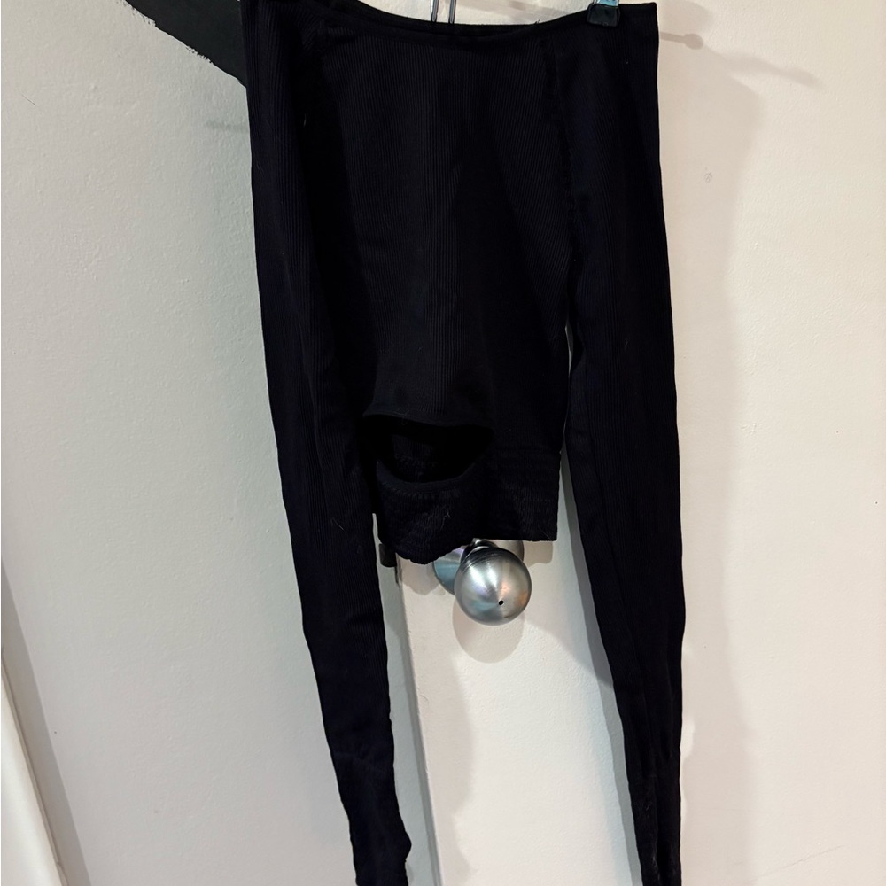 Black Long Sleeve FP movement crop top cut out detail and thumb slits